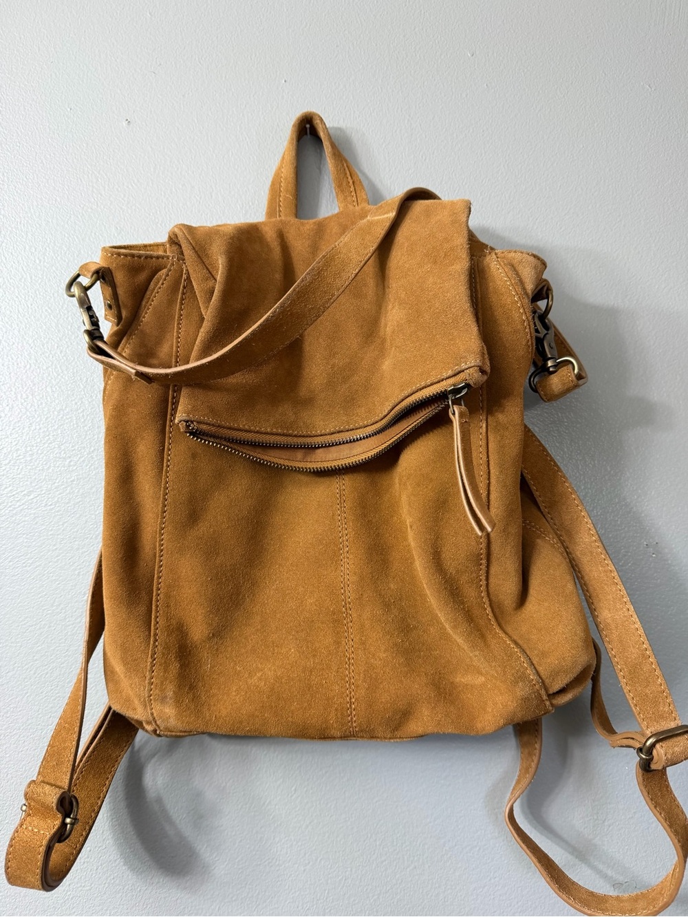 Free People Camilla Suede Convertible Backpack Tote - Chestnut Brown
